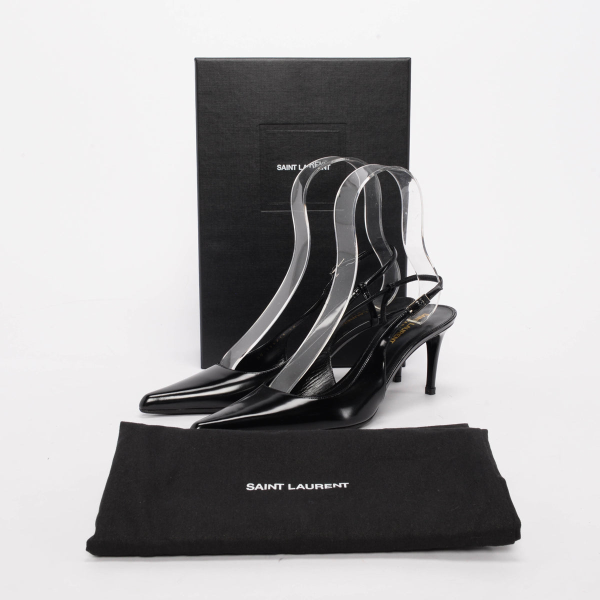 Saint Laurent Black Hi-Shine Vendome Slingback Pumps 40