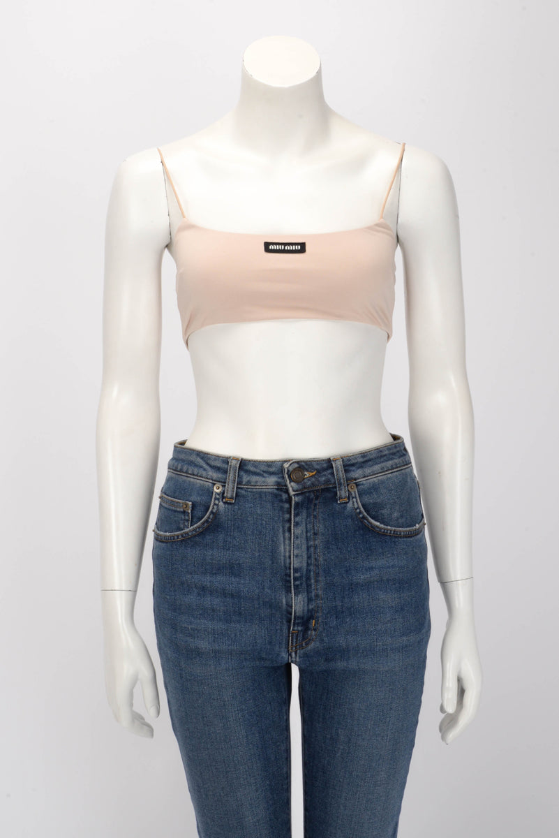 Miu Miu Cammeo Jersey Stretch Logo Patch Crop Top IT 36