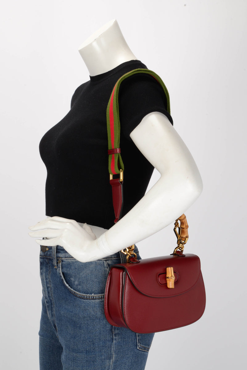 Gucci Rosso Ancora Calfskin Bamboo 1947 Small Bag