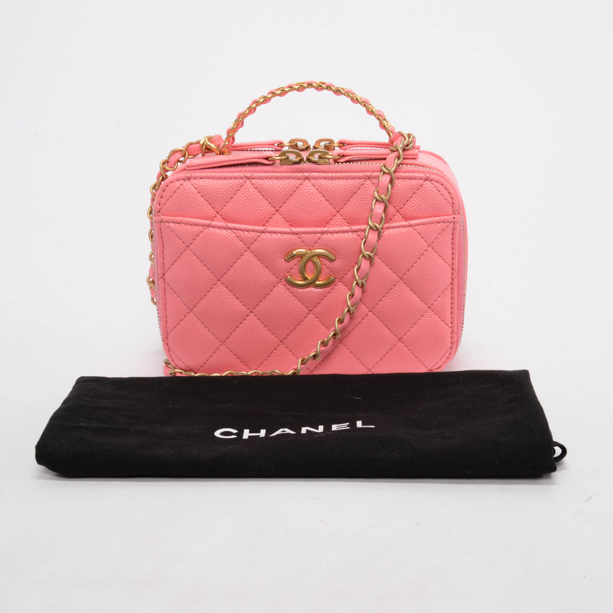 Chanel Pink Quilted Caviar Mini Pick Me Up Vanity Case