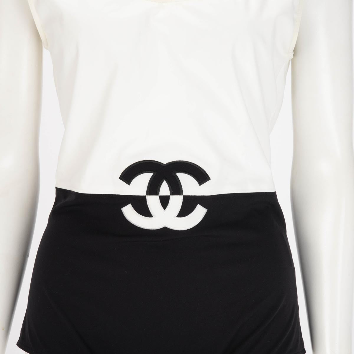 Chanel Black & White Split CC One Piece Swimsuit FR 44