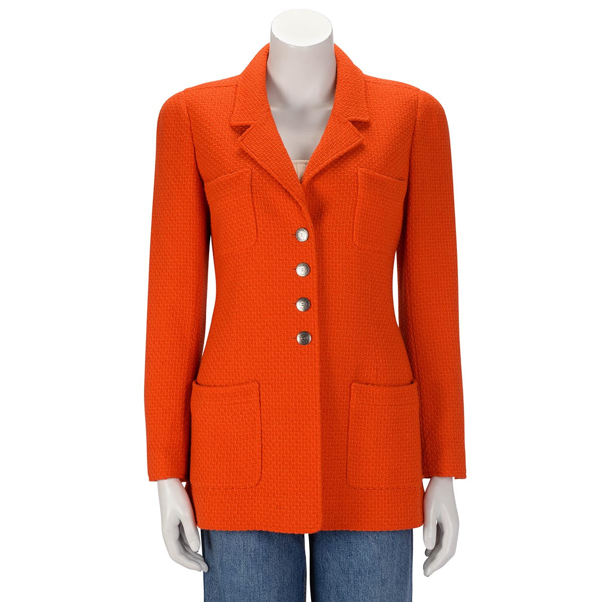 Chanel Orange Tweed Single Breasted Jacket FR 38