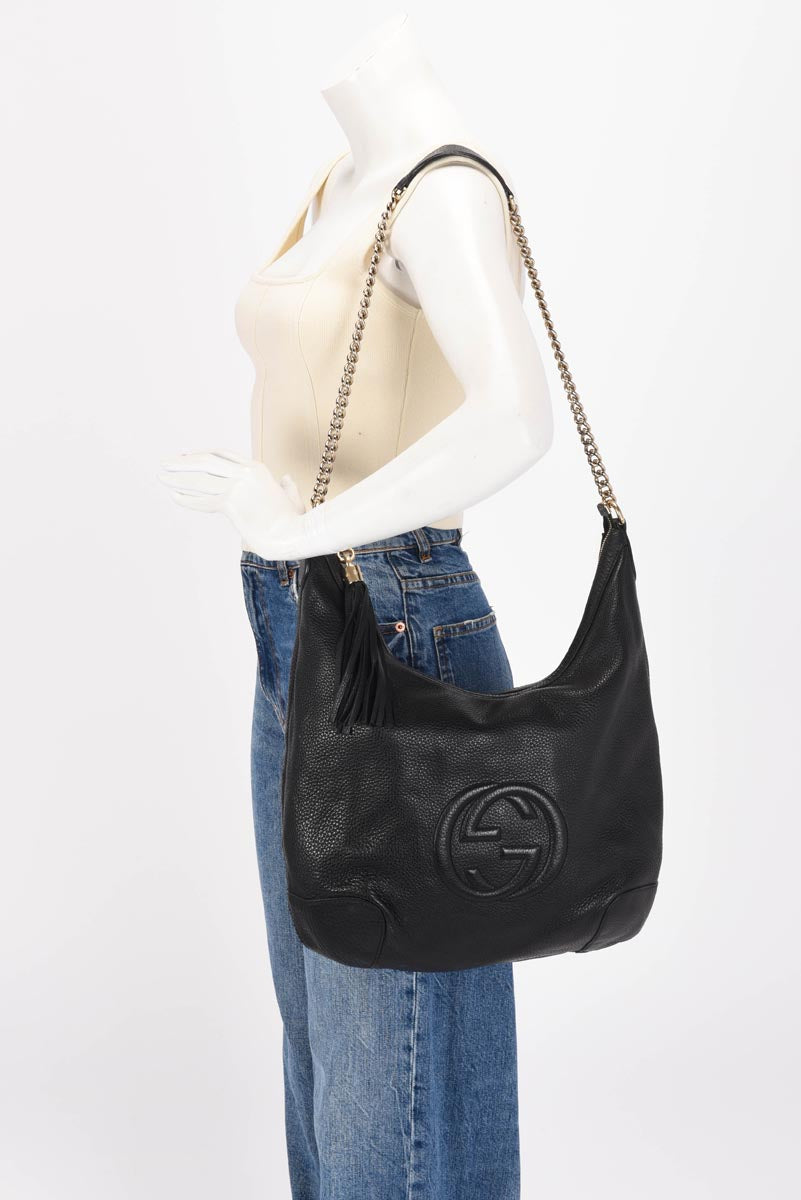 Gucci Black Grained Calfskin Soho Chain Shoulder Bag