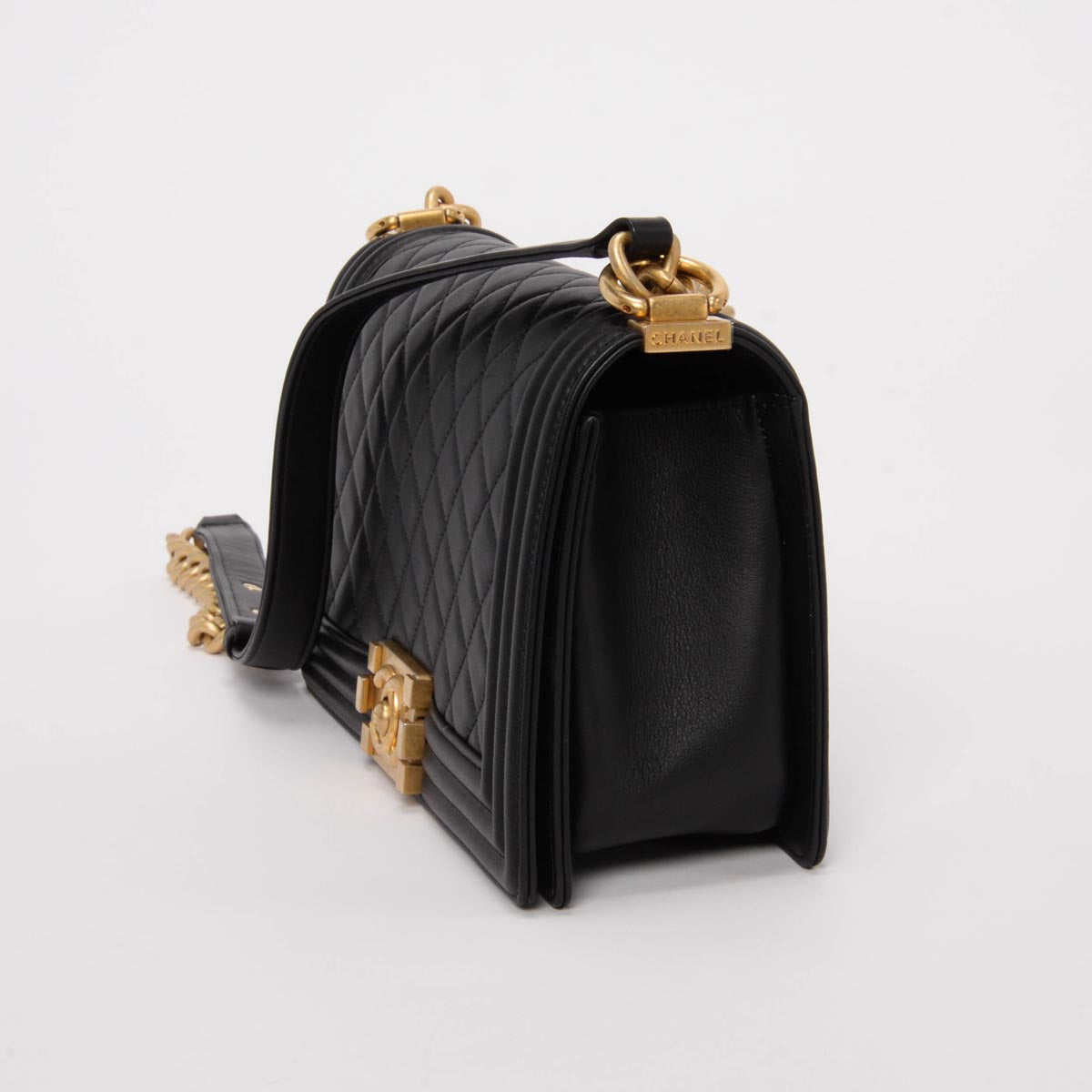 Chanel Black Quilted Lambskin Old Medium Boy Bag