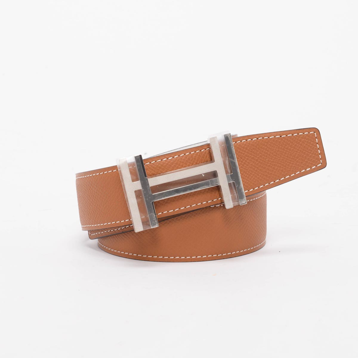 Hermes White & Gold Epsom H Au Carre Reversible Belt