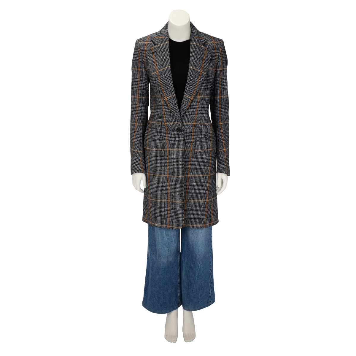 Chloe Grey Wool Blend Window Pane Check Coat