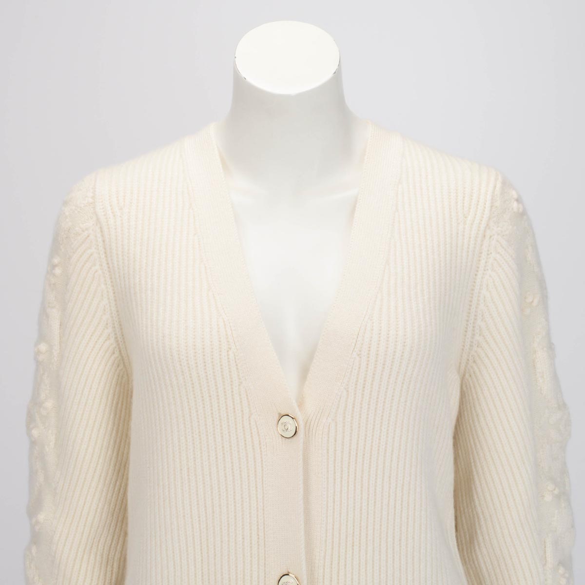 Chanel Ecru Ribbed Cashmere Classic Cardigan FR 38
