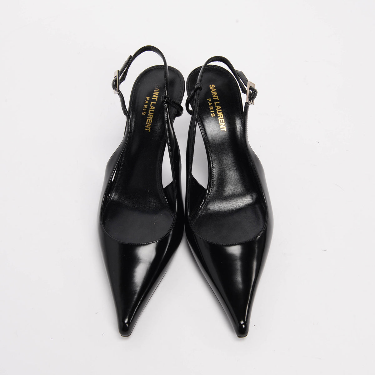 Saint Laurent Black Hi-Shine Vendome Slingback Pumps 40