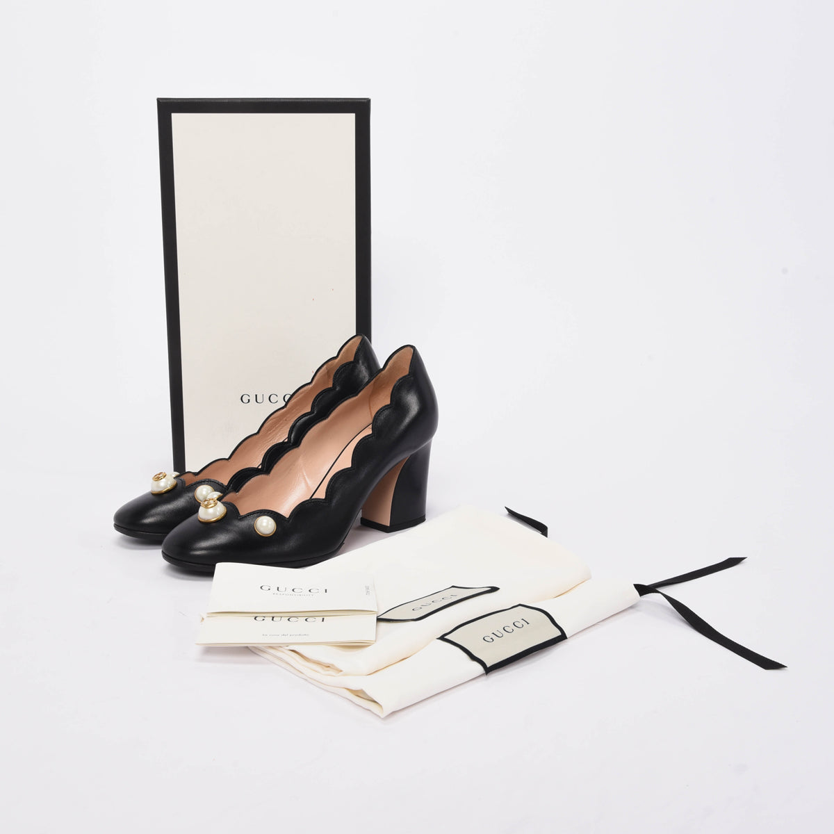 Gucci Black Pearl Embellished Willow Loafer Pumps 36