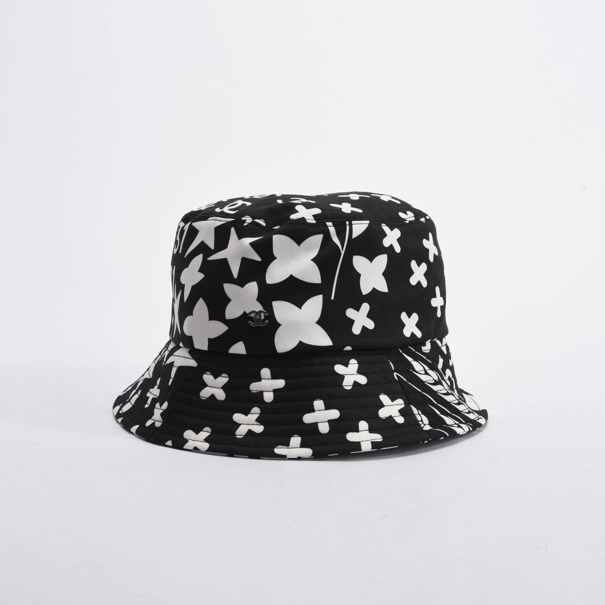 Chanel Black & White Printed Cotton Bucket Hat