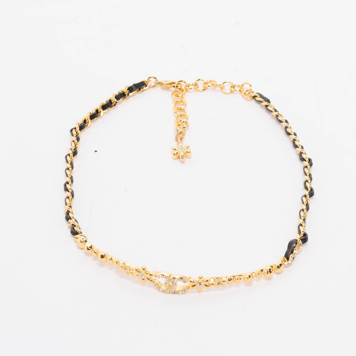 Chanel Gold Leather Chain CC Flower Choker