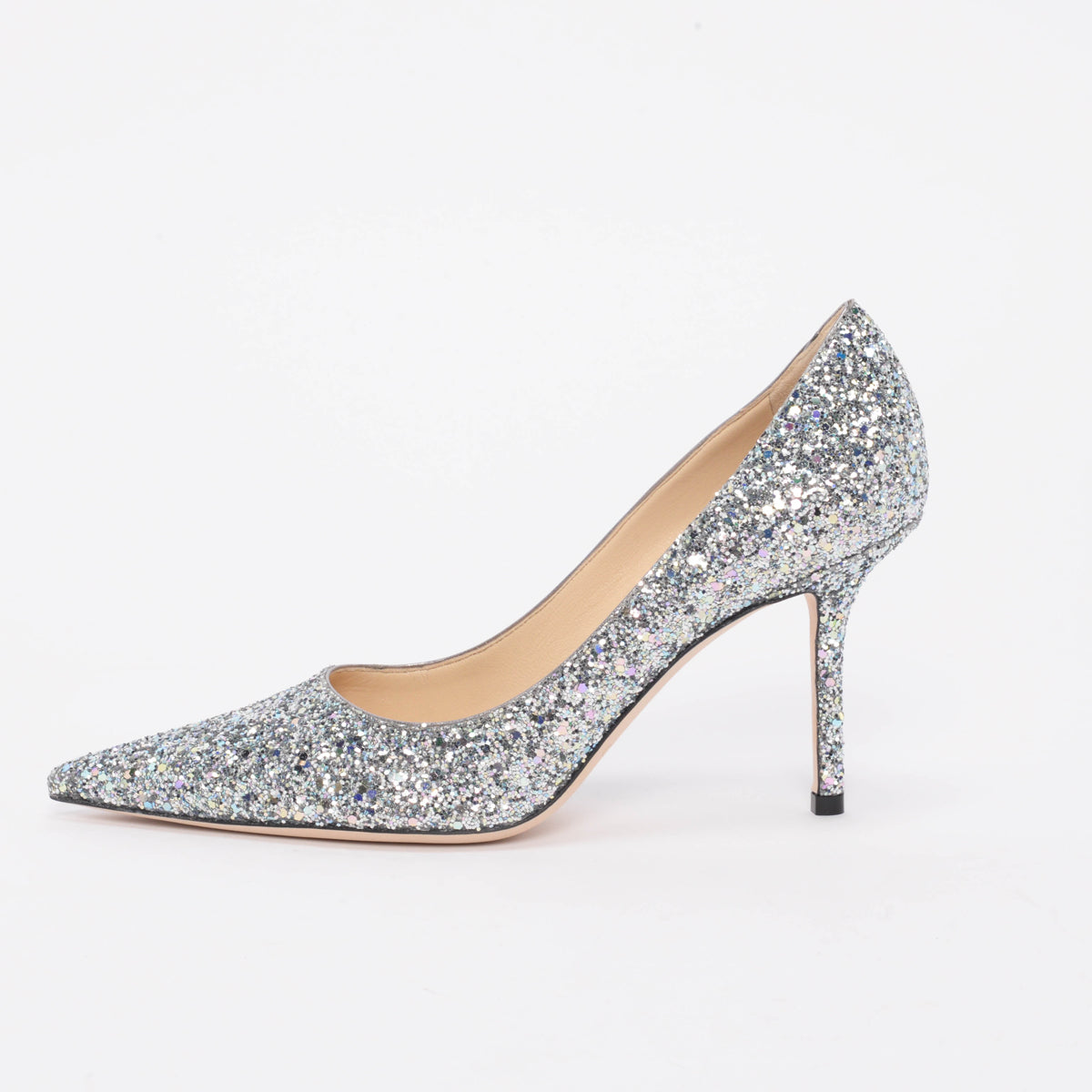 Jimmy Choo Silver Glitter Love Pumps 38