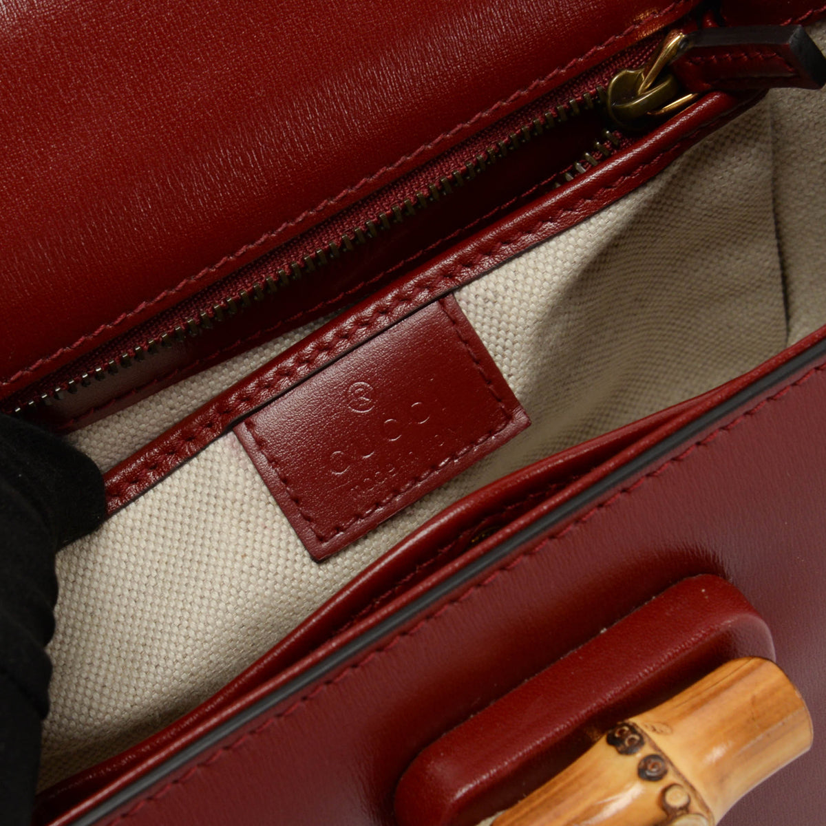 Gucci Rosso Ancora Calfskin Bamboo 1947 Small Bag
