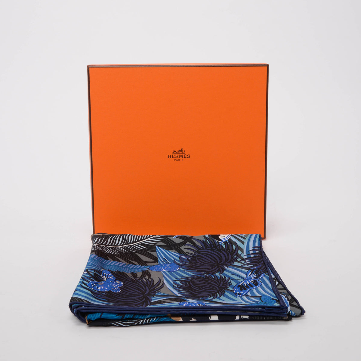 Hermes Blue Silk Jaguar Quetzal Scarf