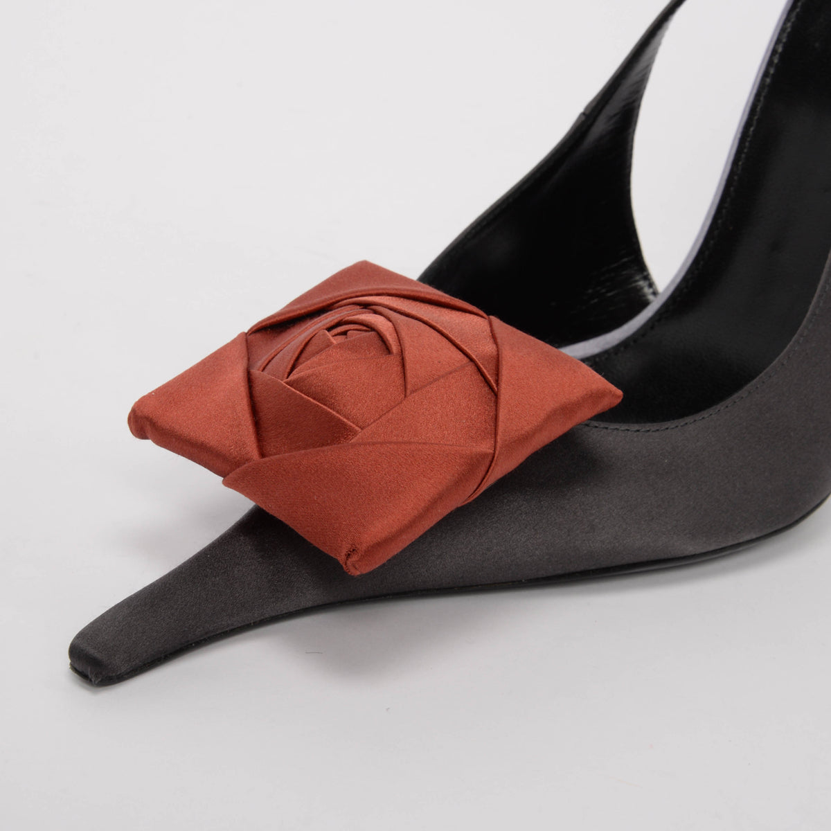 Saint Laurent Charcoal Satin Crepe Amalia Embellished Slingback Pumps 41