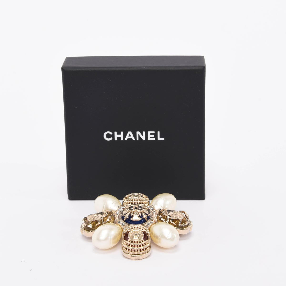 Chanel Light Gold Pearl & Gripoix Scarab Brooch