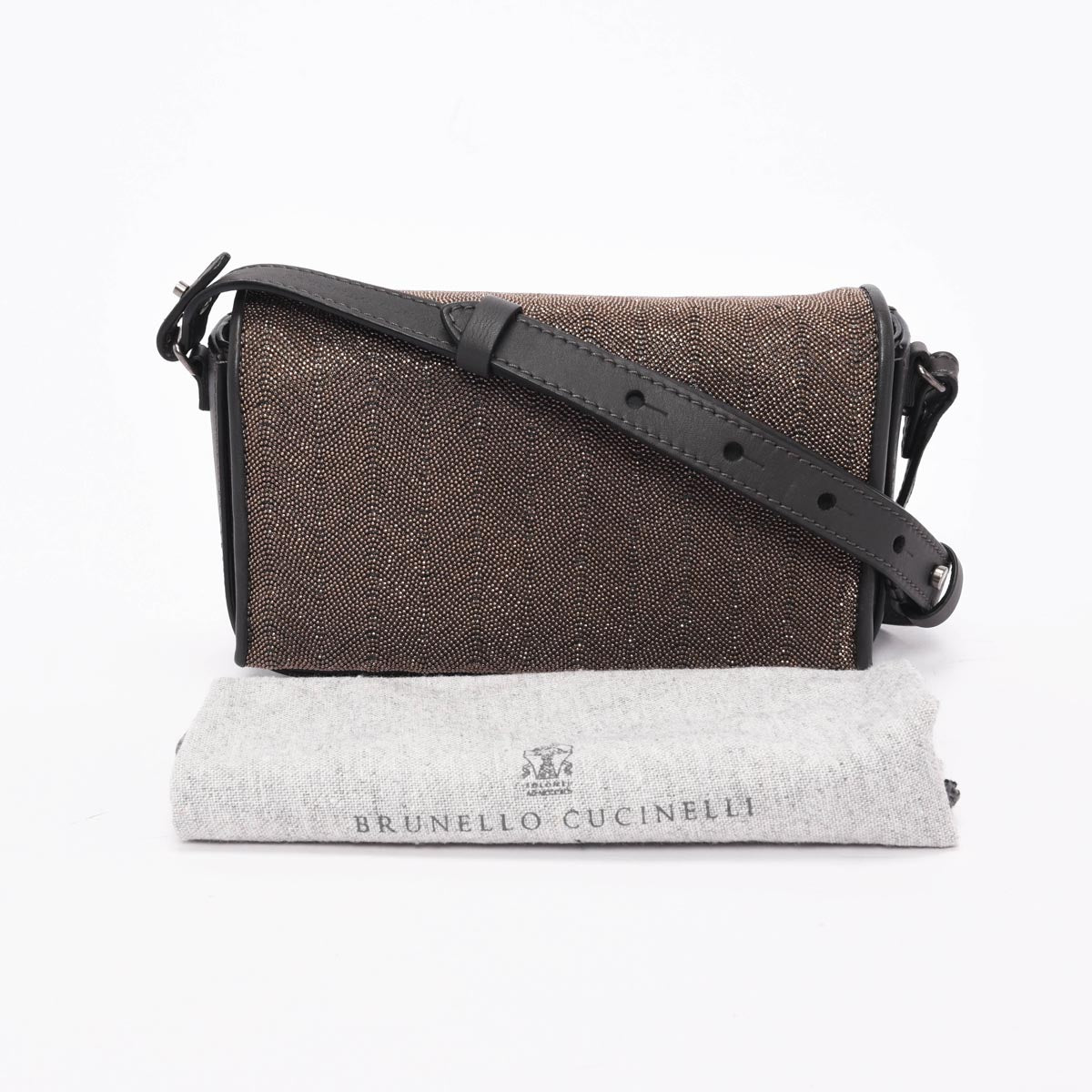 Brunello Cucinelli Charcoal Calfskin Beaded Flap Mini Bag