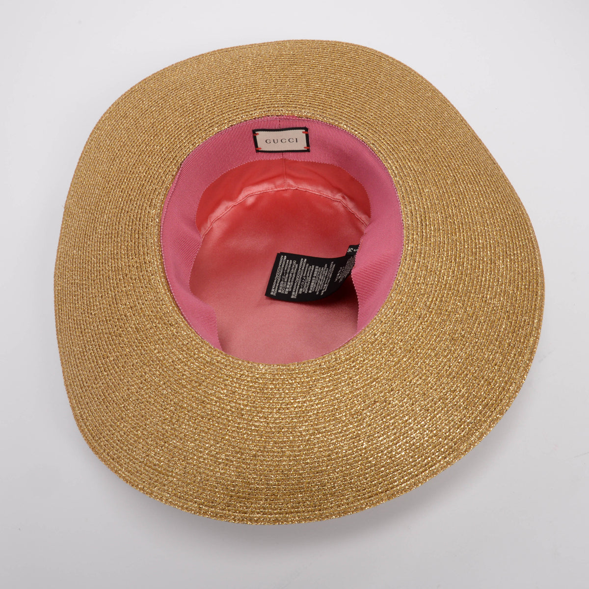 Gucci Gold Straw Bee Embellished Boater Hat