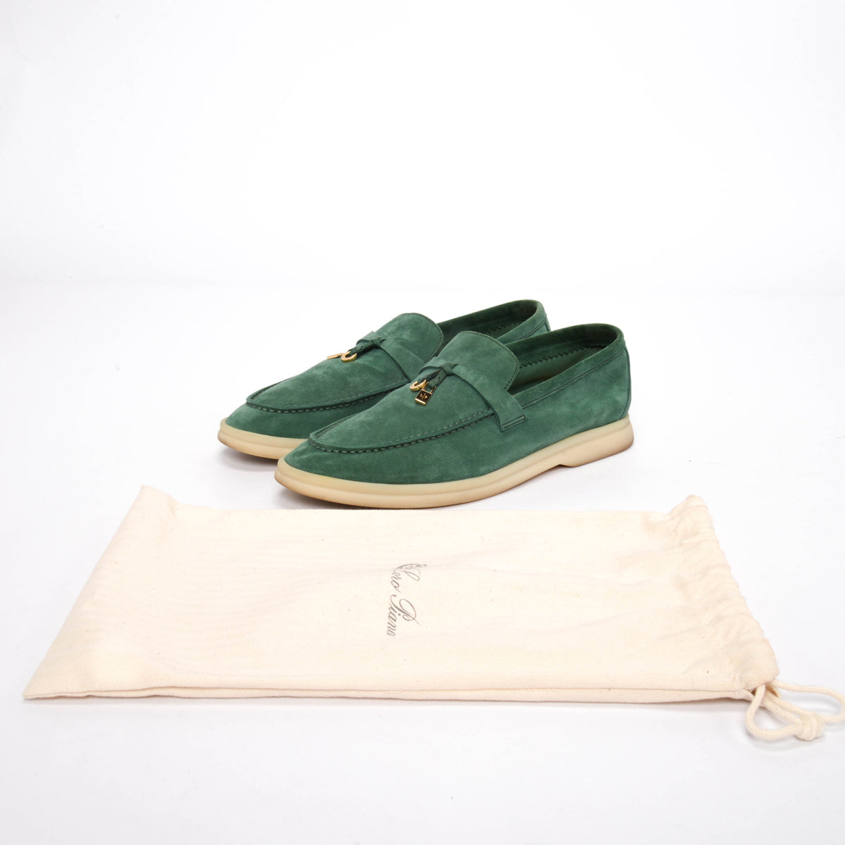 Loro Piana Forest Green Suede Summer Charms Walk Loafers 38