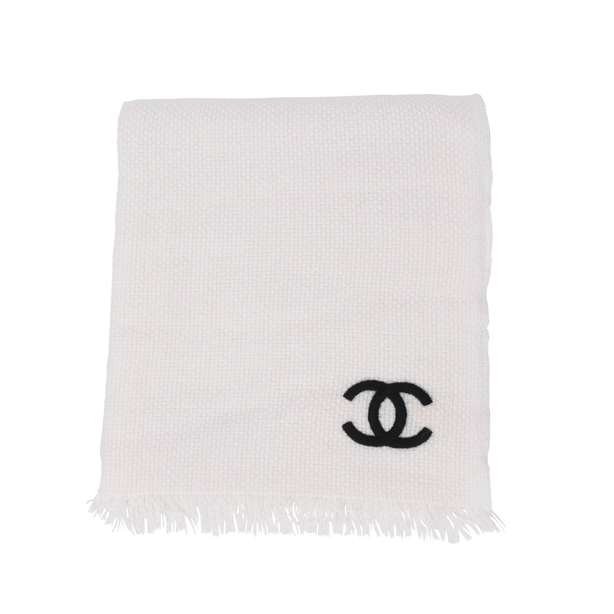 Chanel White & Black Cashmere CC Fringed Scarf