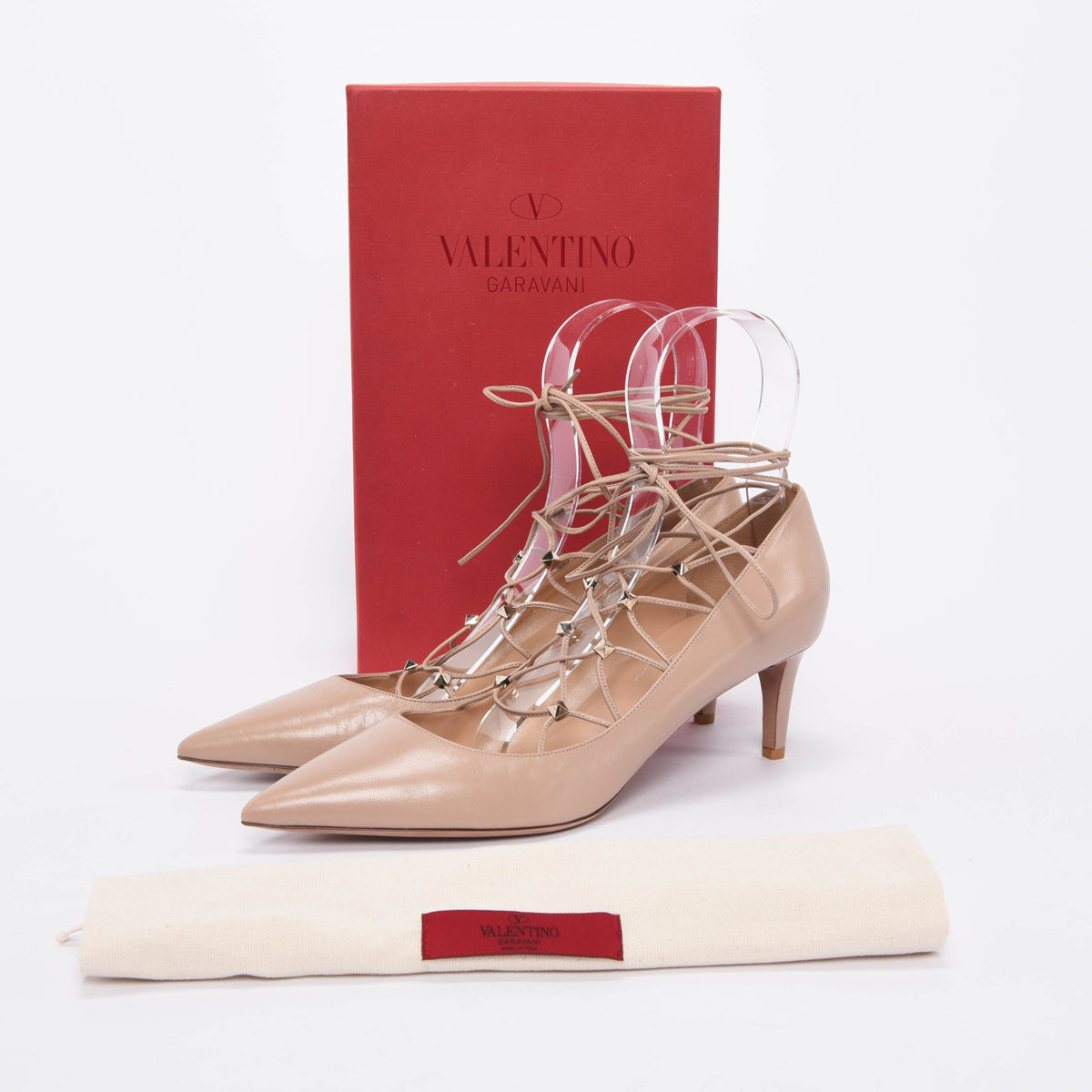 Valentino Poudre Calfskin Lace Up Pumps 42