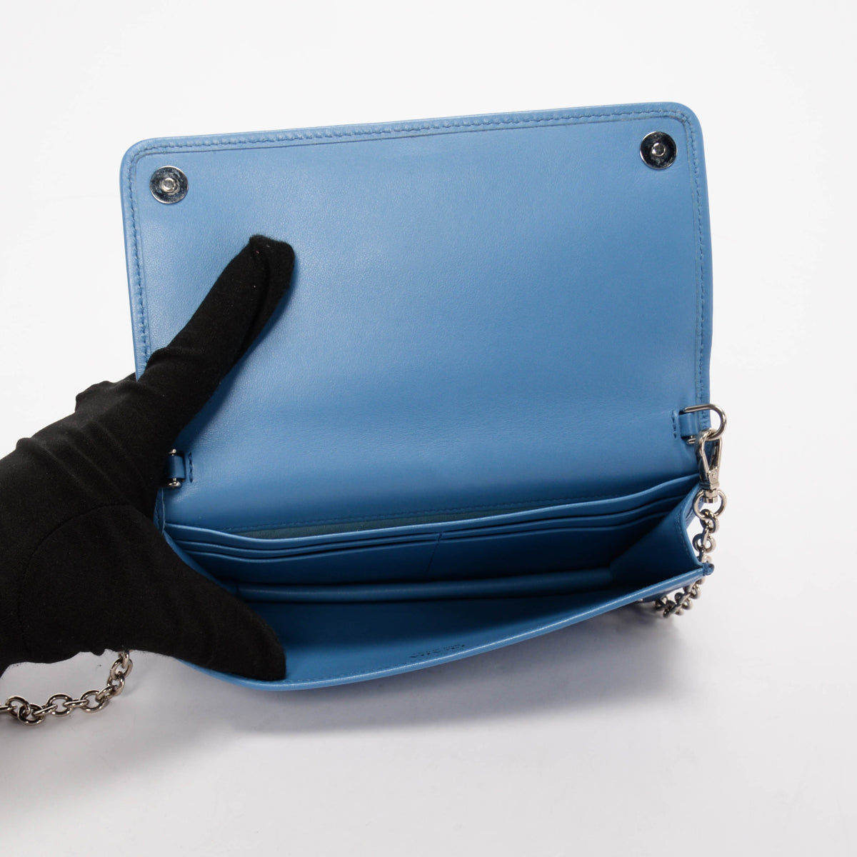 Prada Blue Quilted Calfskin Diagramme Wallet on Chain