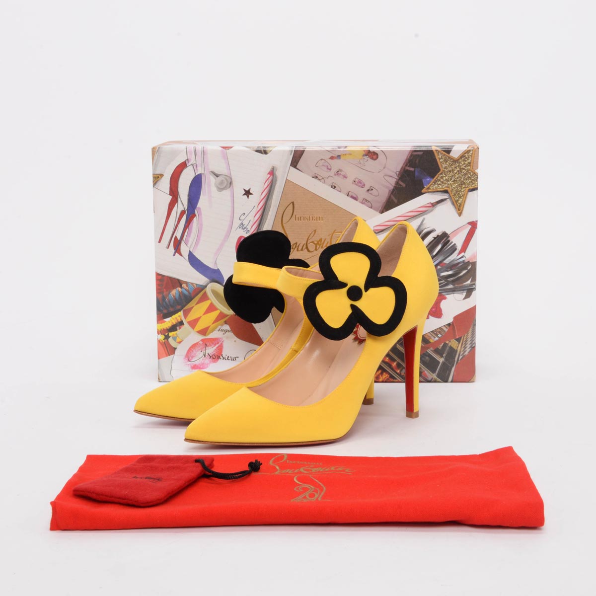 Christian Louboutin Yellow Satin Pensee Mary Jane Pumps 37