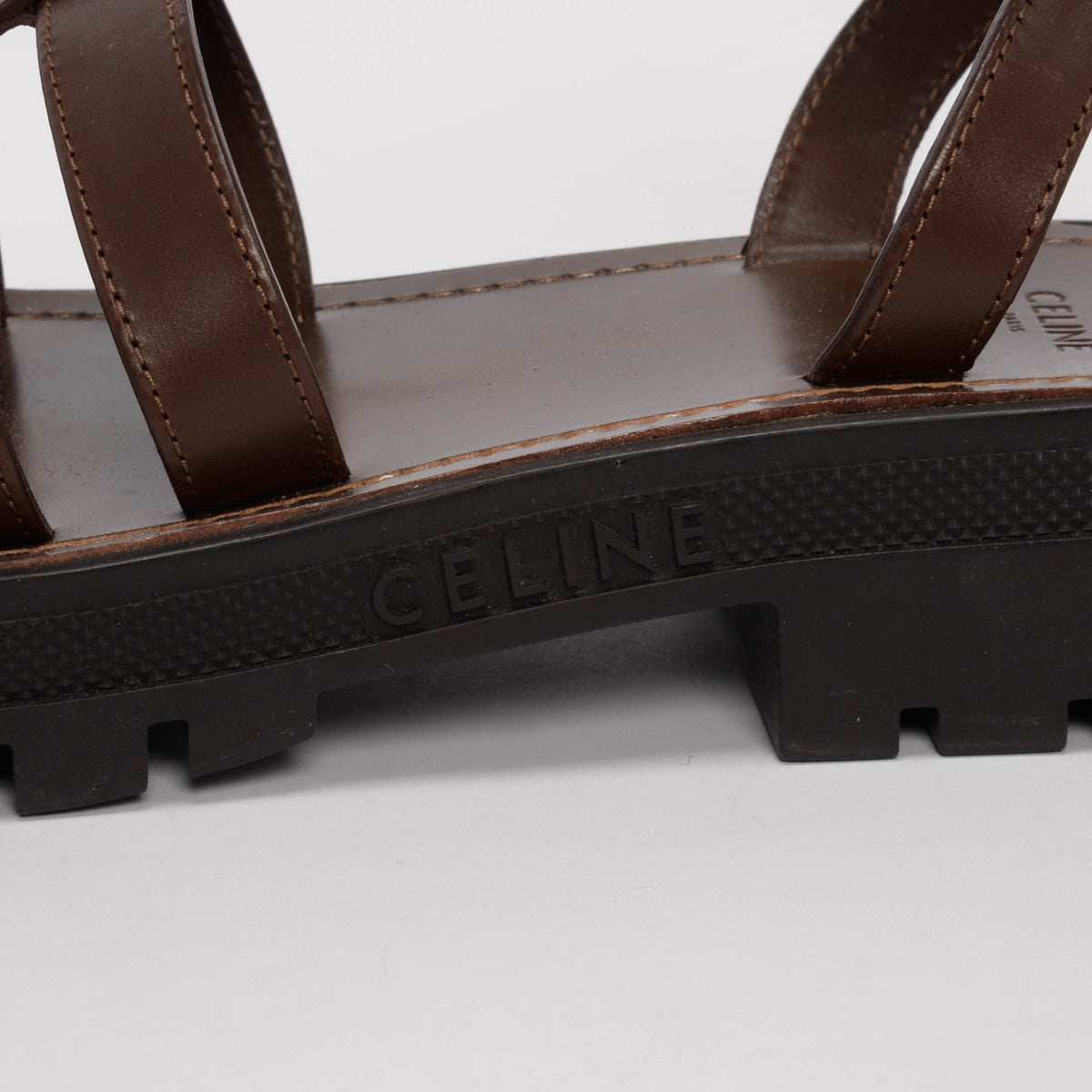 Celine Dark Brown Calfskin Clea Triomphe Sandals 40