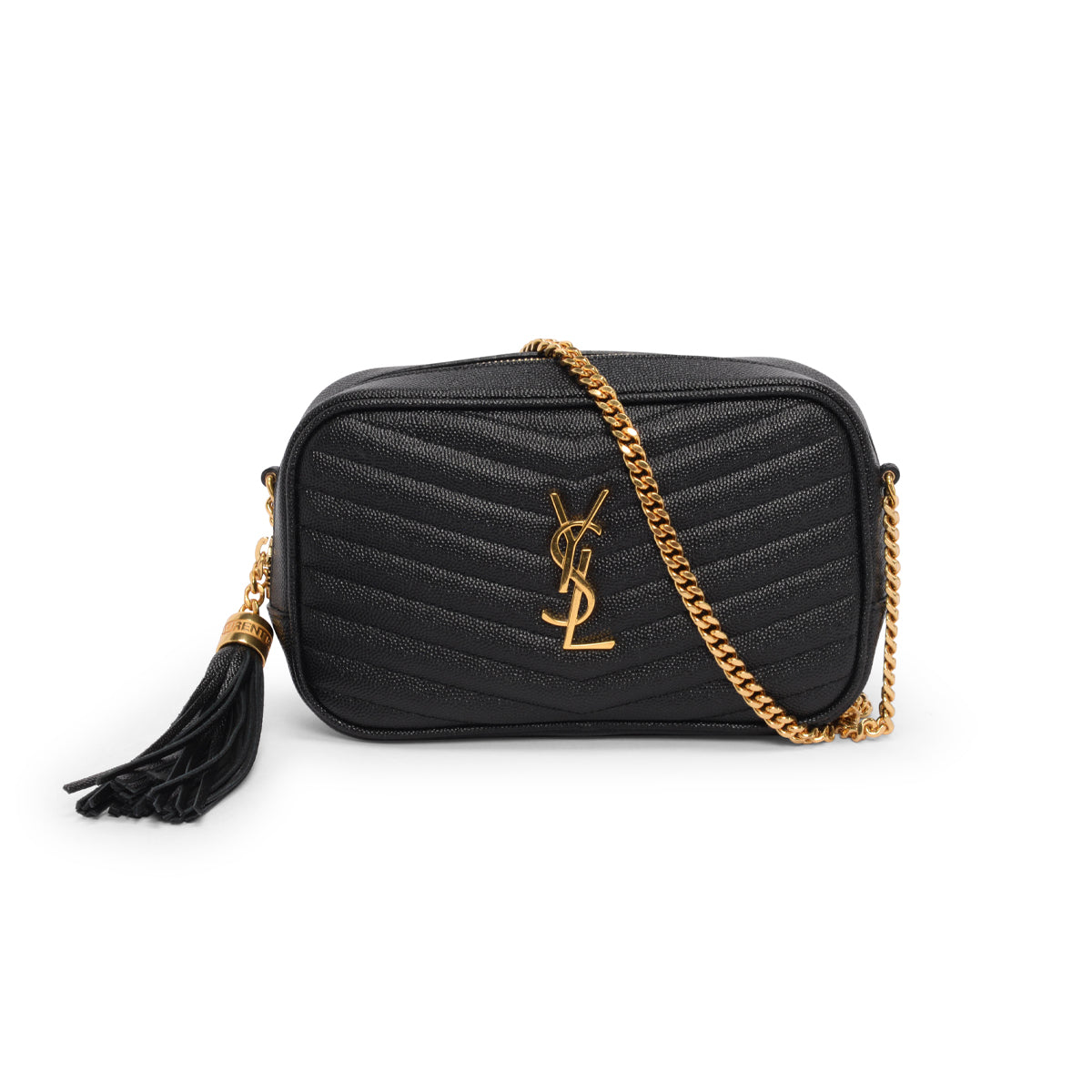 Saint Laurent Black Grain de Poudre Mini Lou Tassel Bag