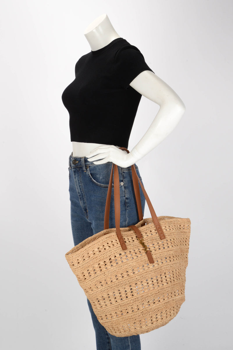 Saint Laurent Tan Raffia Medium Panier Basket Tote