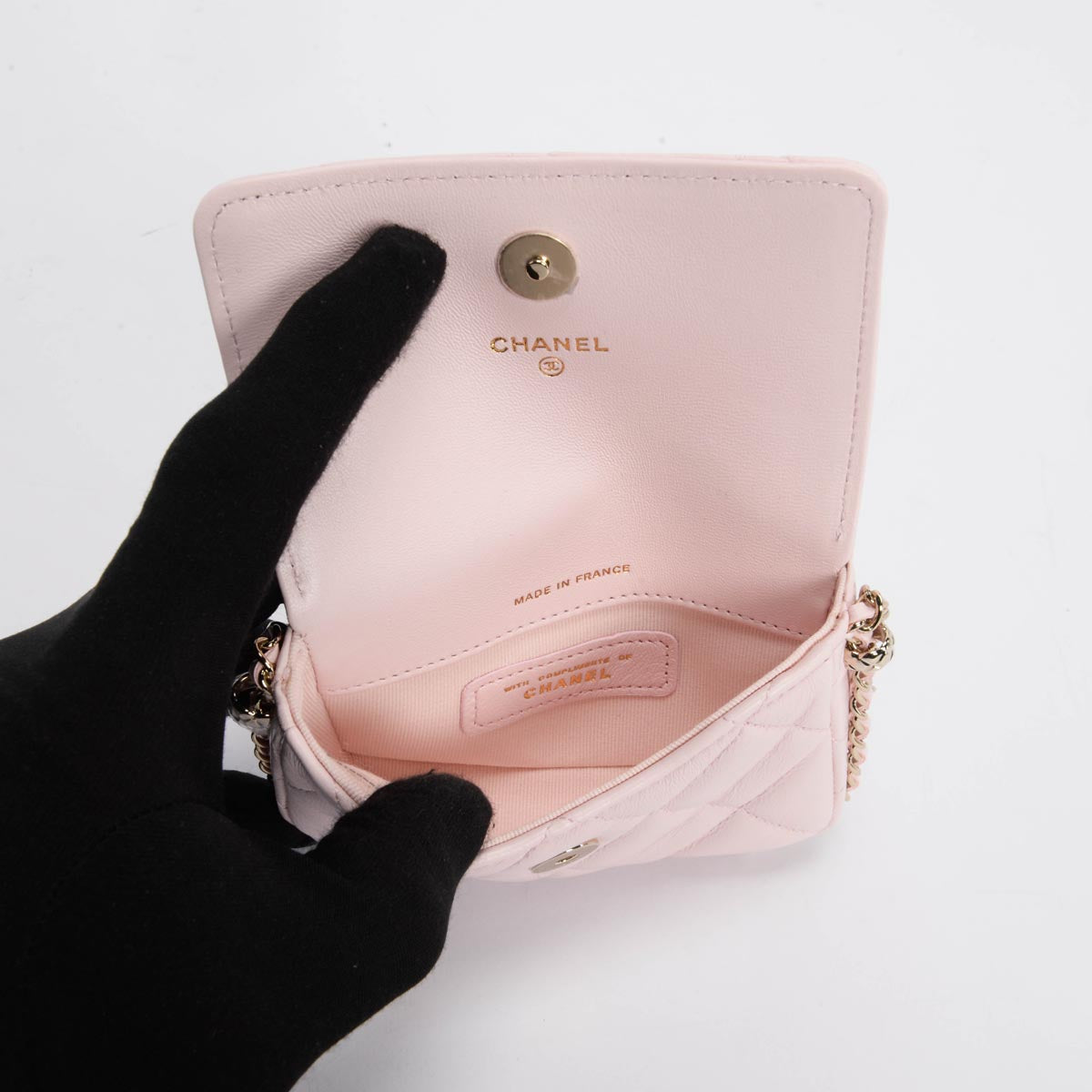 Chanel Light Pink Calfskin Clutch With Chain Wallet