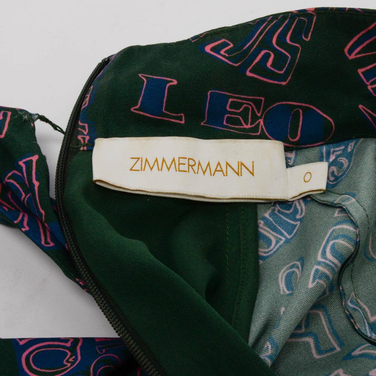 Zimmermann Green & Pink Stretch Silk Zodiac Day Midi Dress 0