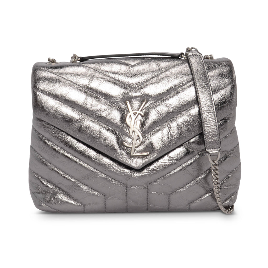 Saint Laurent Silver Metallic Chevron Small Lou Lou Bag