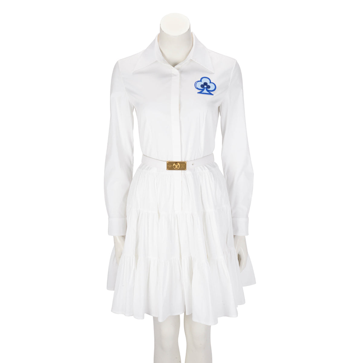 Louis Vuitton White Cotton Belted Game On Shirt Dress FR 36