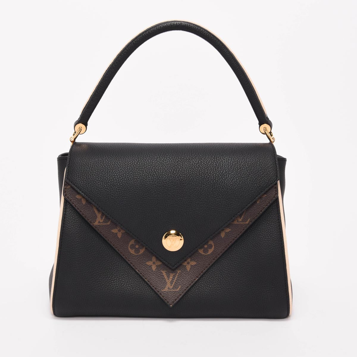 Louis Vuitton Black Grained Calfskin & Monogram Double V Bag