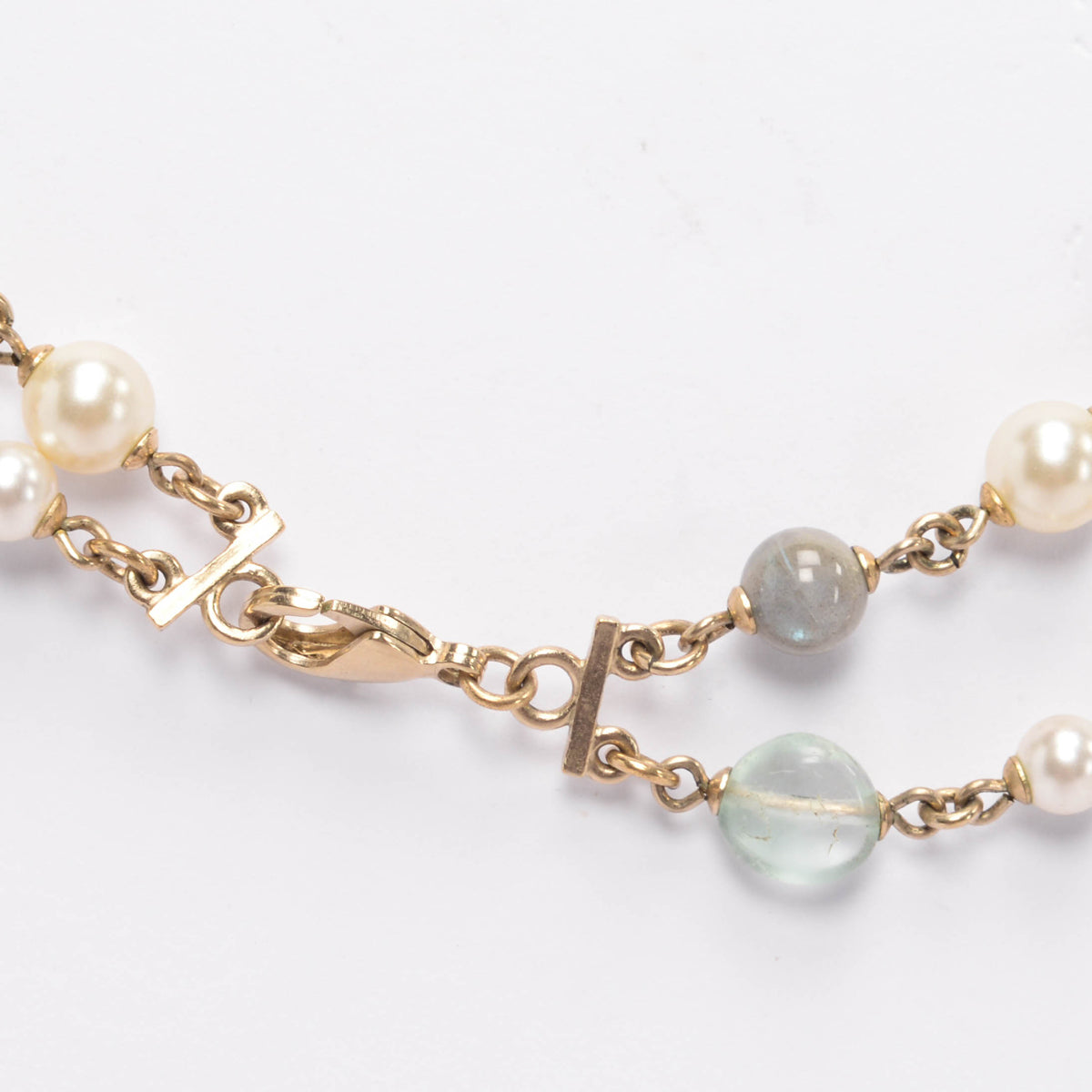 Chanel Light Gold Stone & Pearl CC Layered Necklace