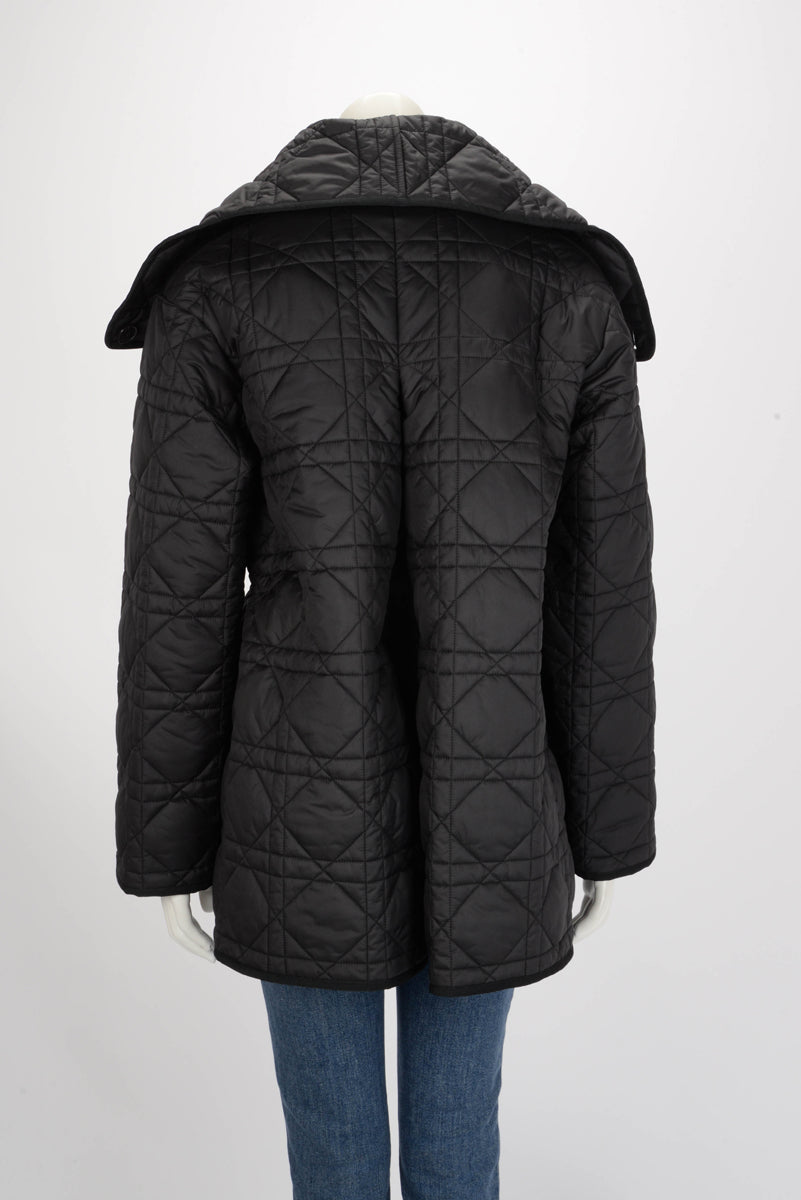 Dior Black Technical Taffeta Cannage Belted Puffer Jacket FR 40