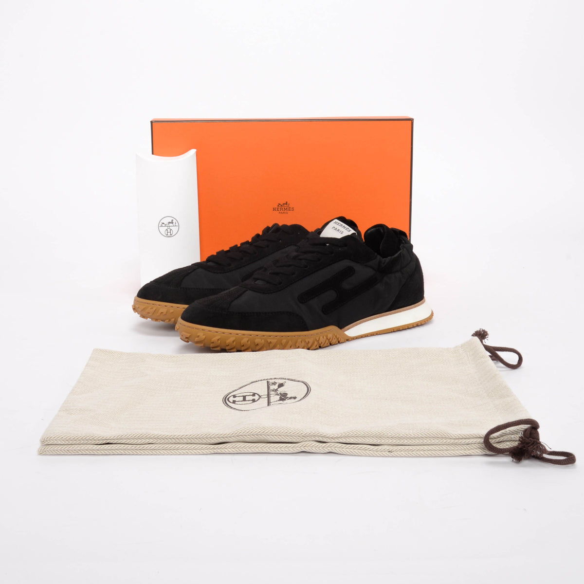 Hermes Black Nylon & Suede Jet Sneakers 41