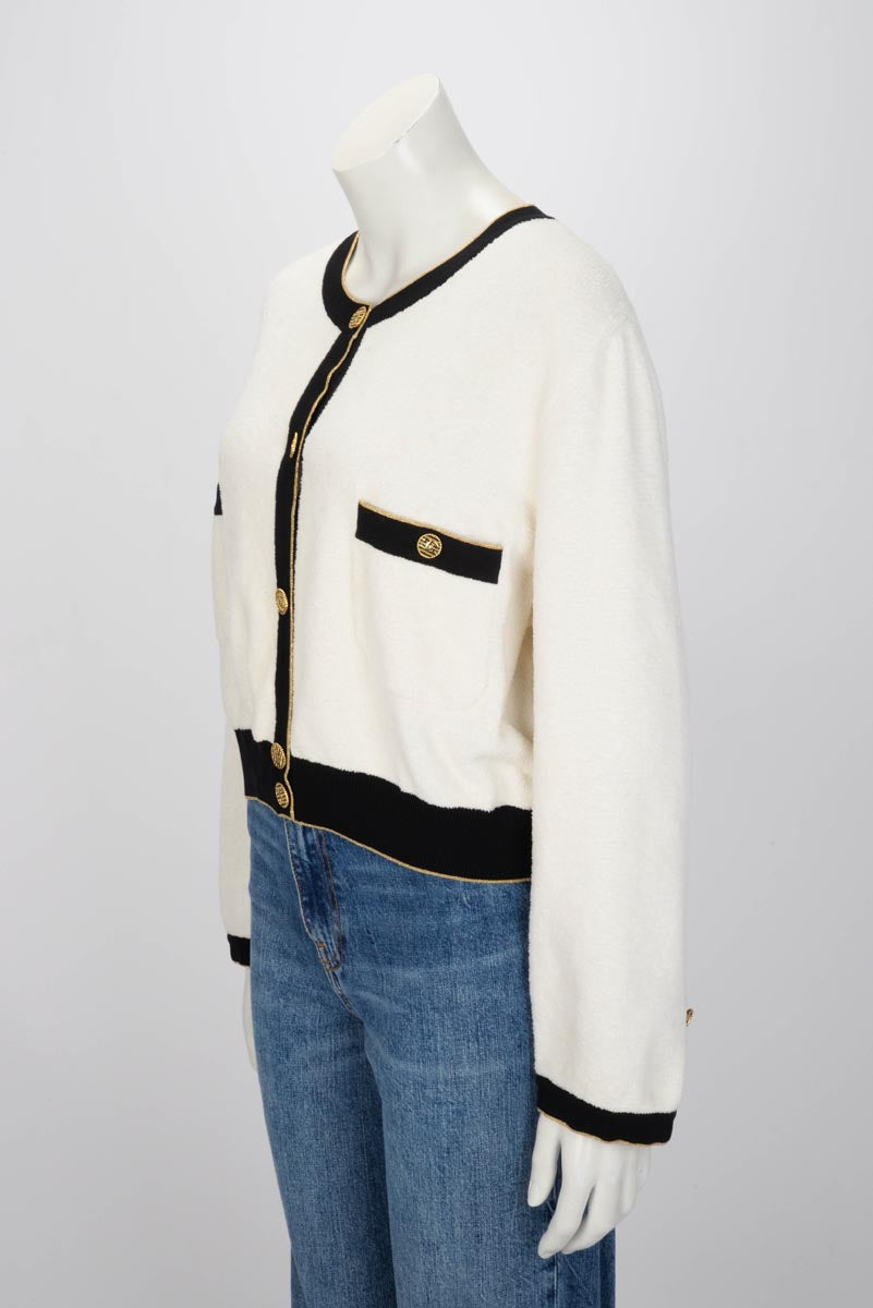 Chanel Ecru & Black Chenille Cropped Cardigan FR50