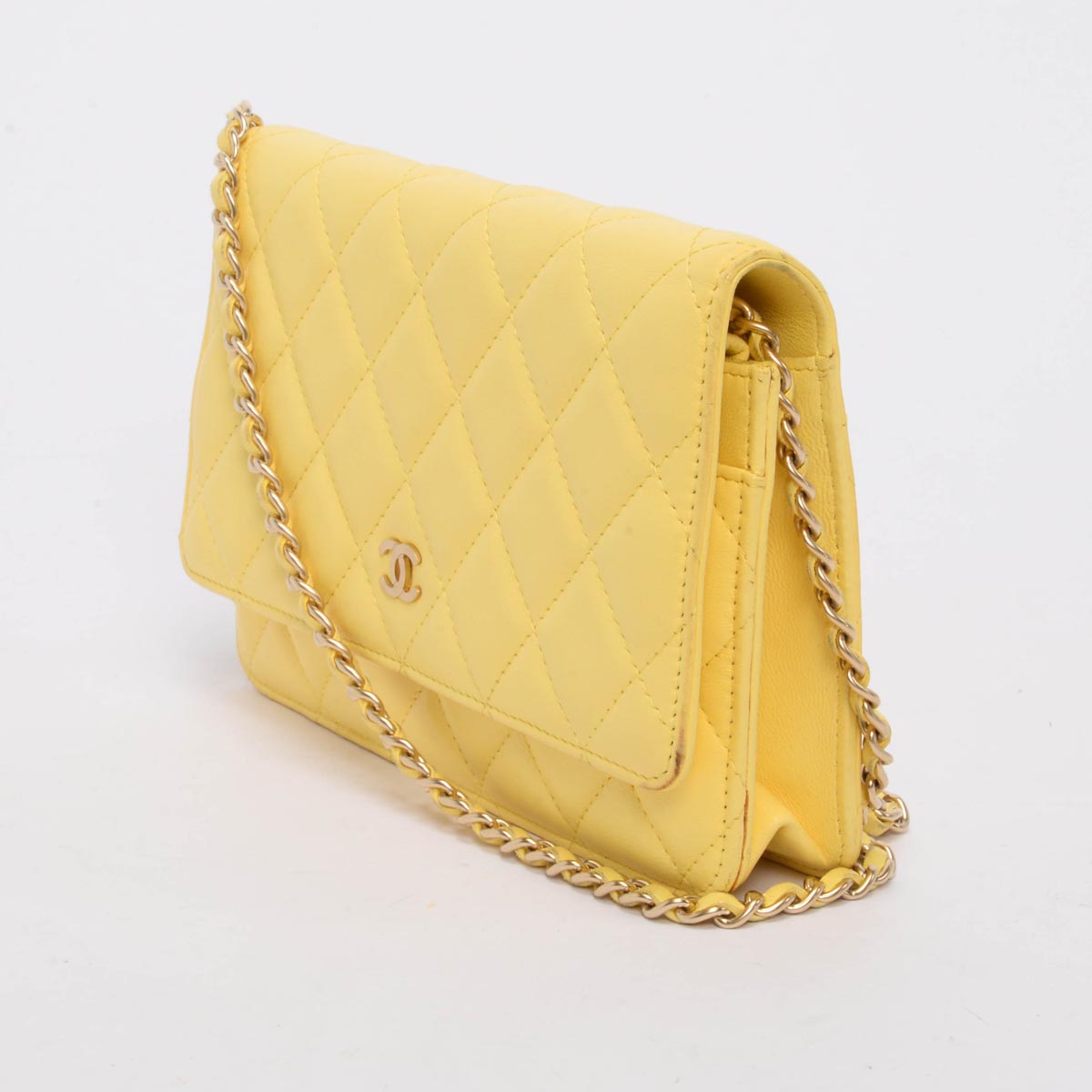 Chanel Yellow Quilted Lambskin Classic Wallet On Chain