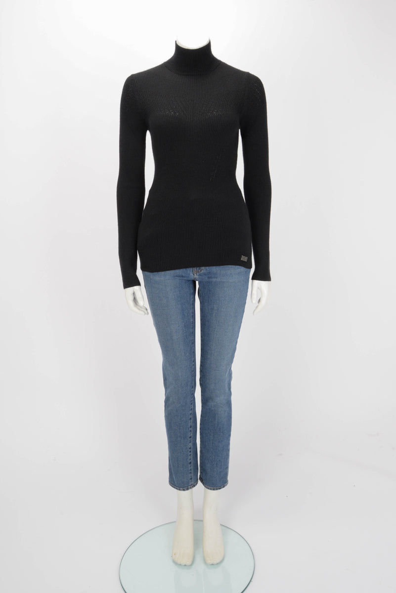 Chanel Black Cashmere Roll Neck Sweater FR 38