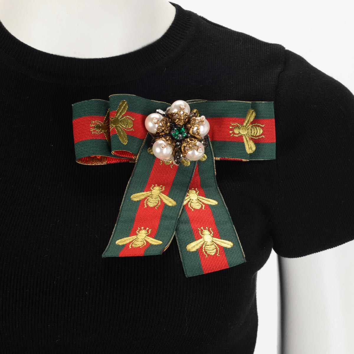 Gucci Bee Embroiderd Web Embellished Bow Brooch