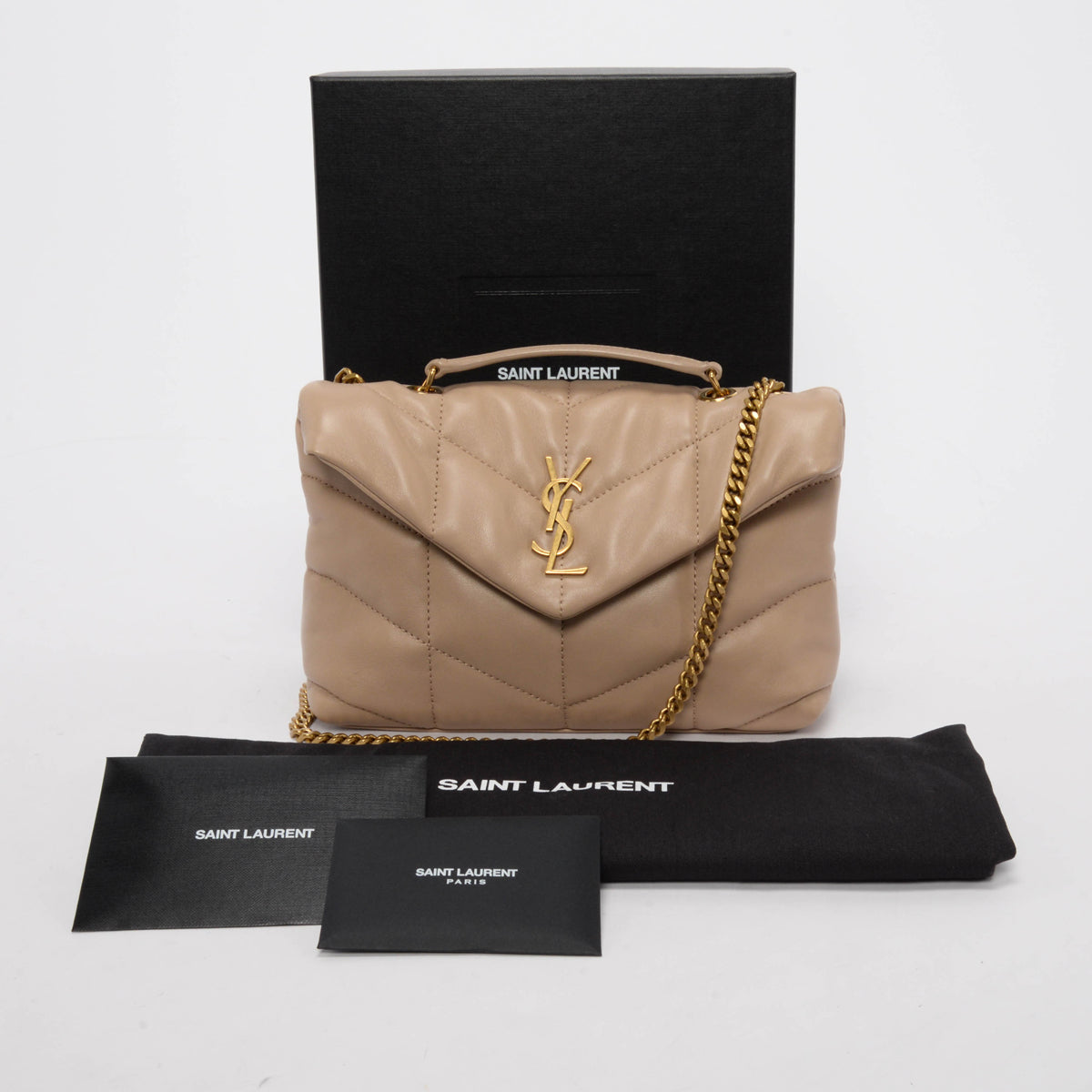 Saint Laurent Dark Beige Quilted Lambskin Toy Puffer Bag