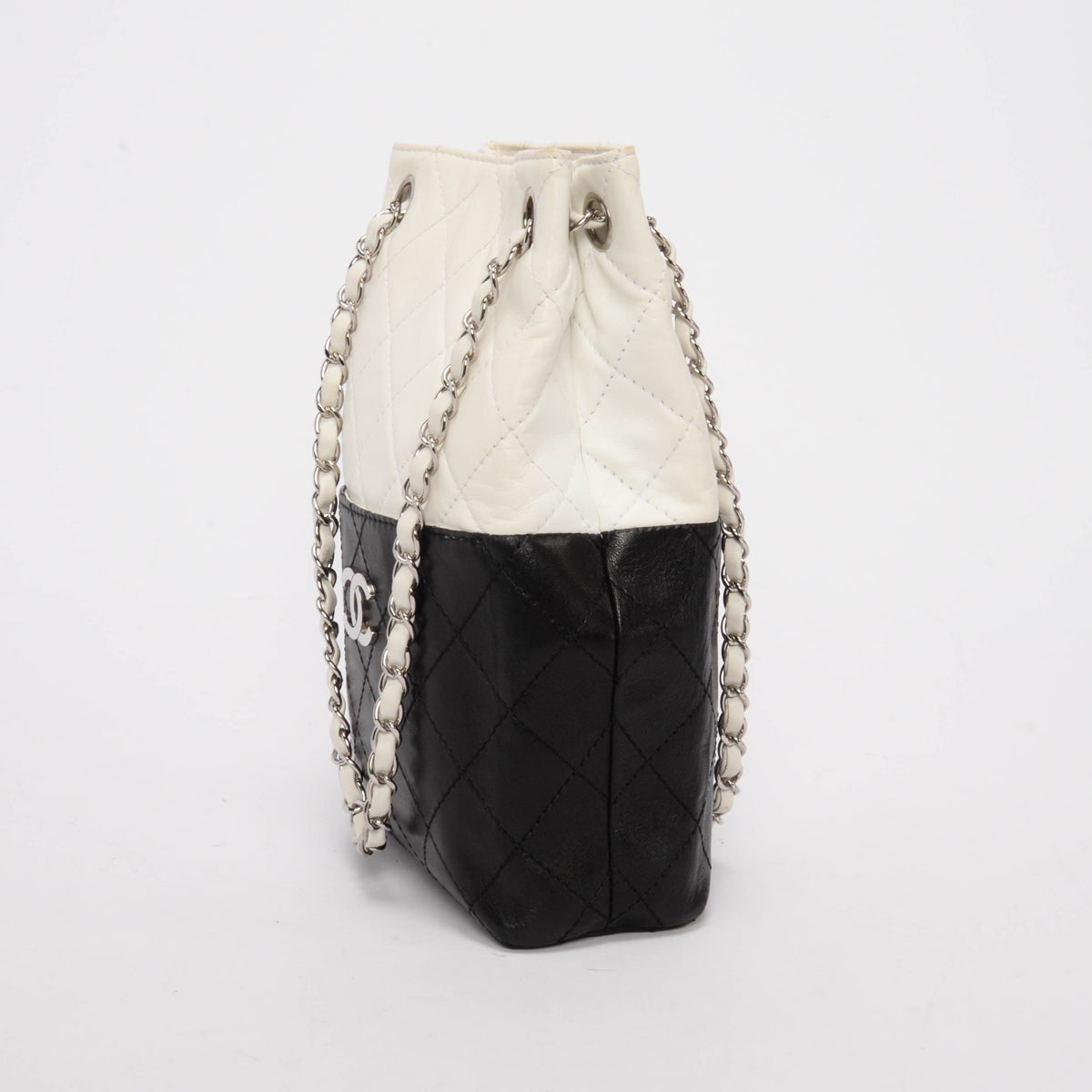 Chanel Black & White Quilted Lambskin Drawstring Shoulder Bag