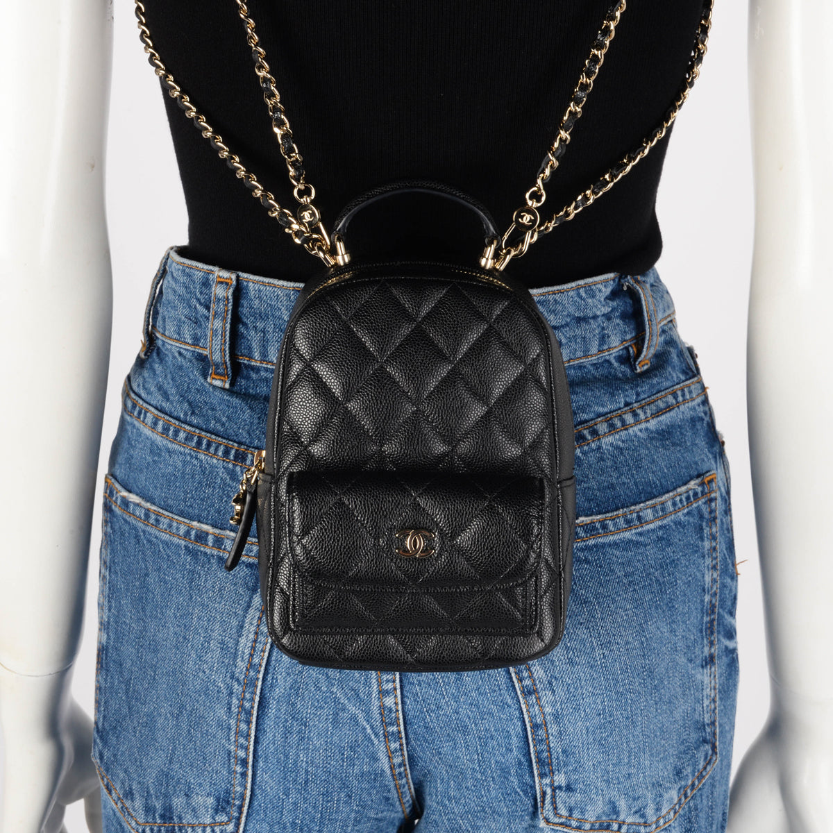 Chanel Black Quilted Caviar Mini Backpack