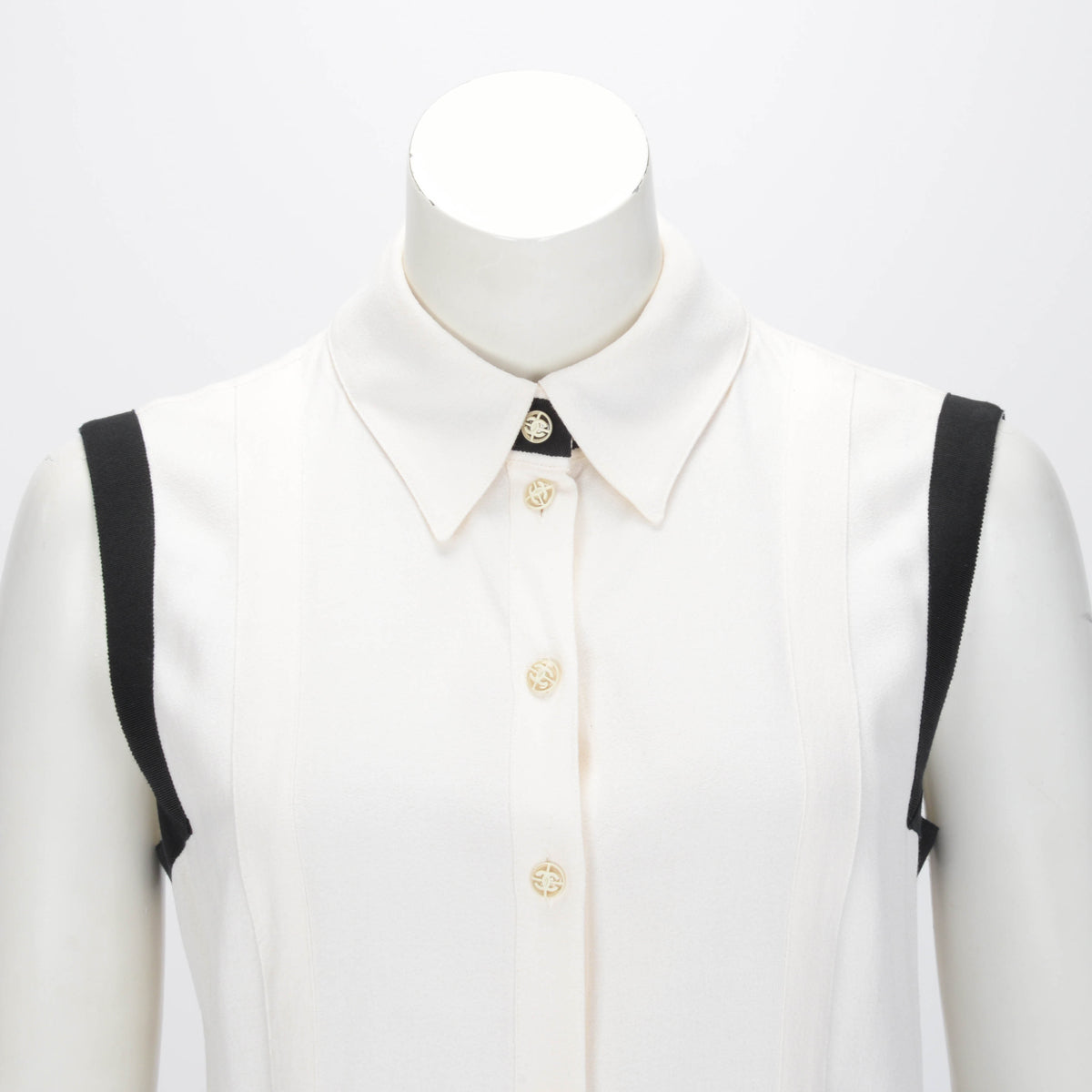 Chanel Ecru & Black Crepe Detail Trim Top FR 40