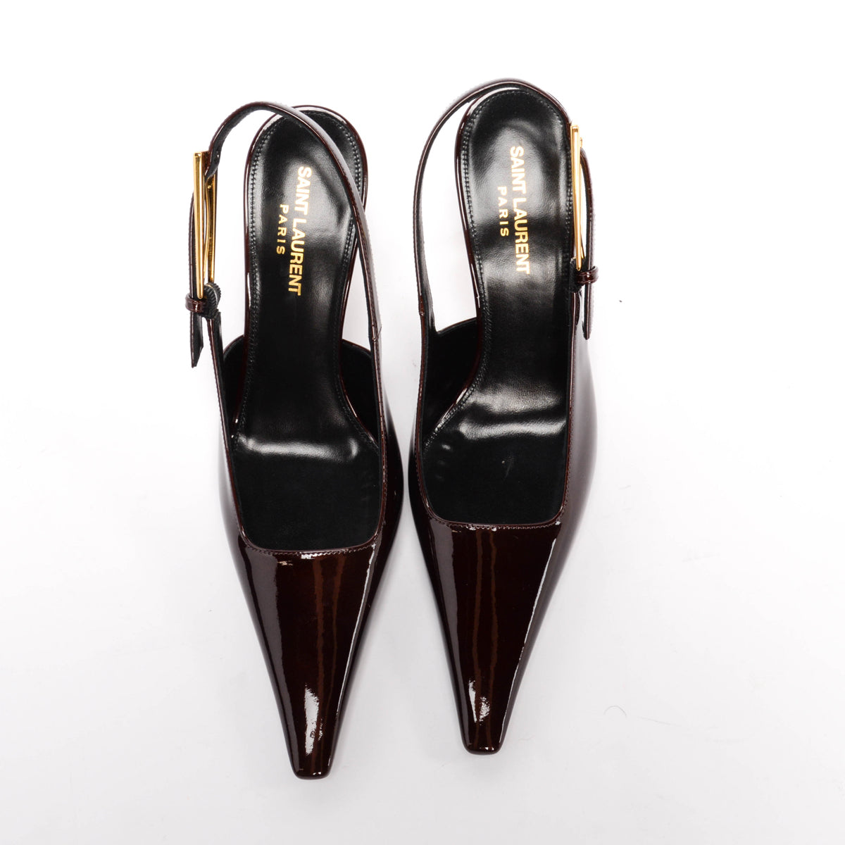 Saint Laurent Marron Glace Patent Lee Slingback Pumps 38