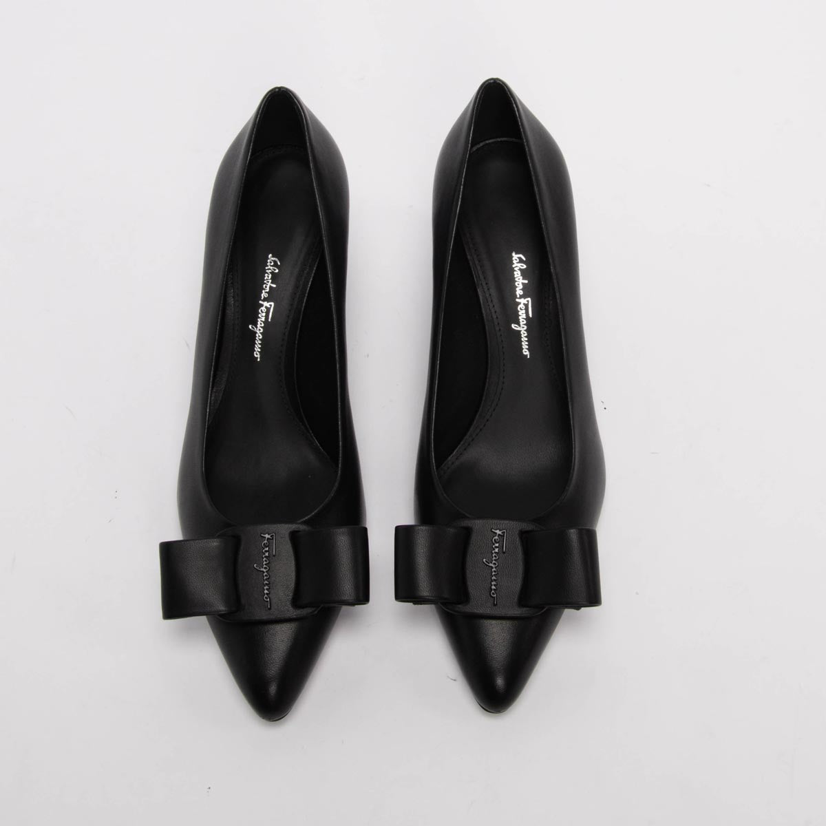 Ferragamo Black Lambskin Viva Bow Pumps 7.5