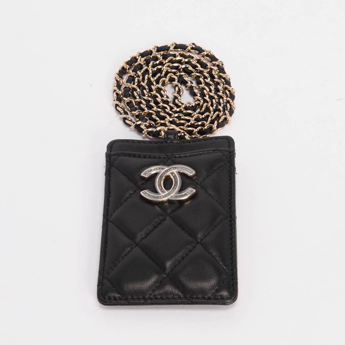 Chanel Black Lambskin Glitter CC Chain Card Holder