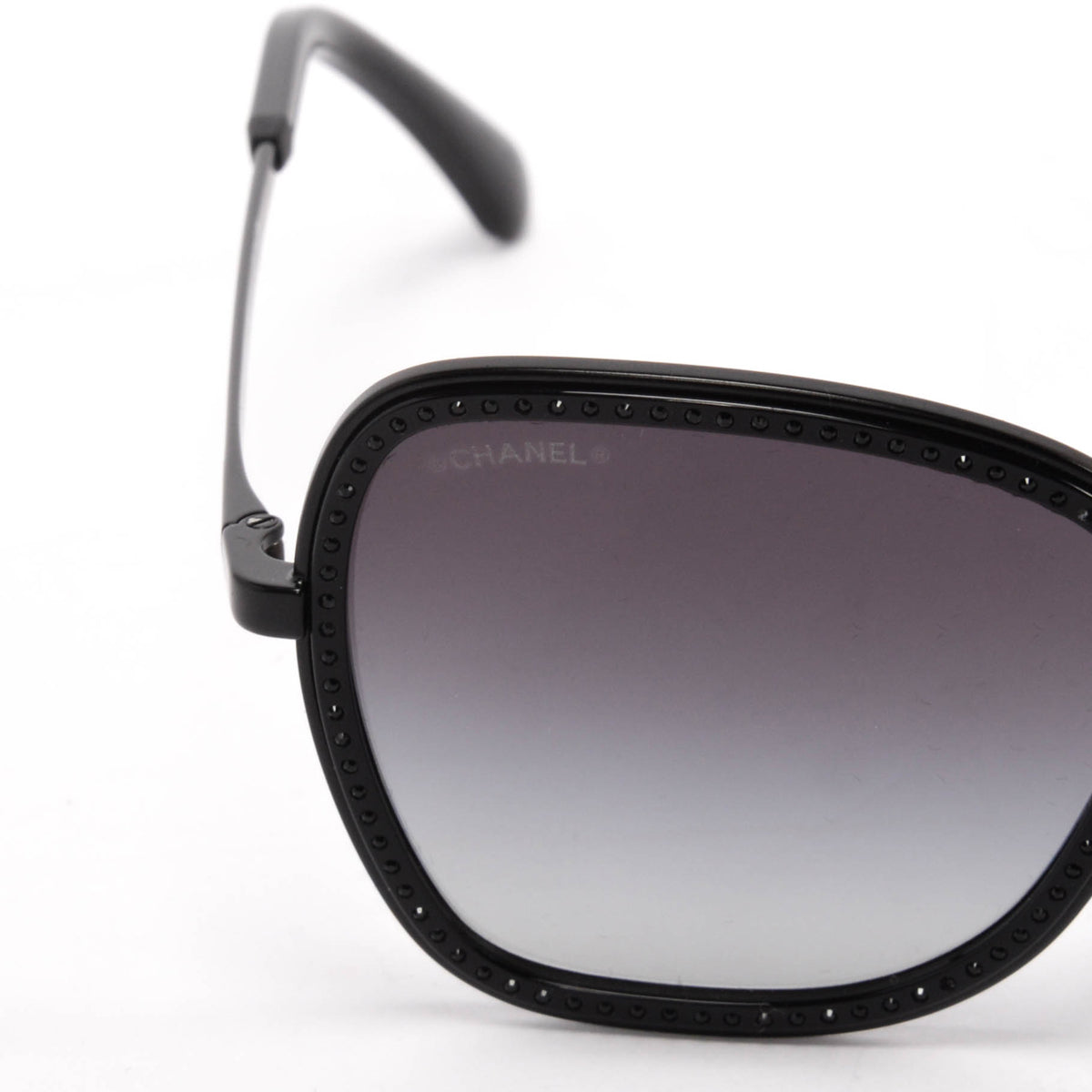Chanel Black Crystal Square Frame Sunglasses